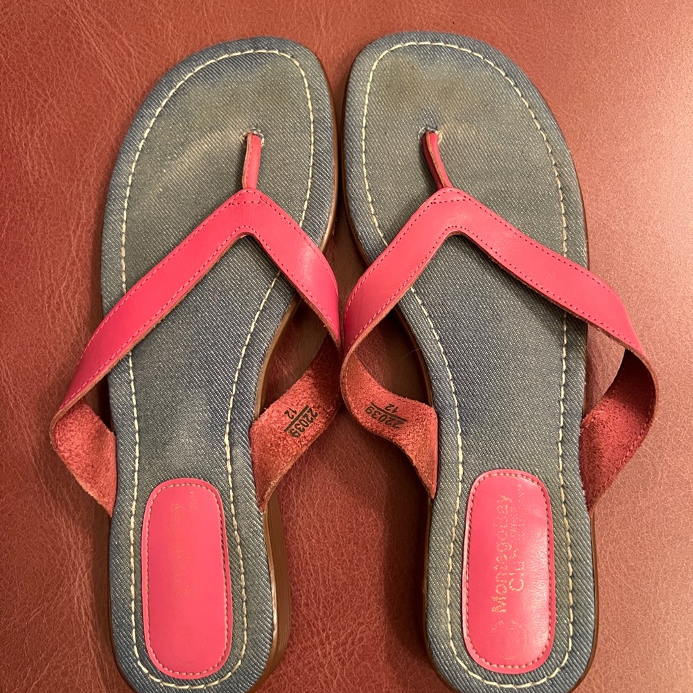 Montego Bay Club Leather Pink Flip Flop Thong Sandal Shoes (Size 9)